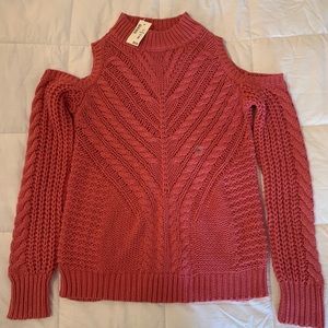 CABLE-KNIT COLD-SHOULDER SWEATER